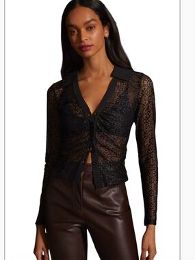 Maeve by Anthropologie Black Lace Button Front Blouse Size XS